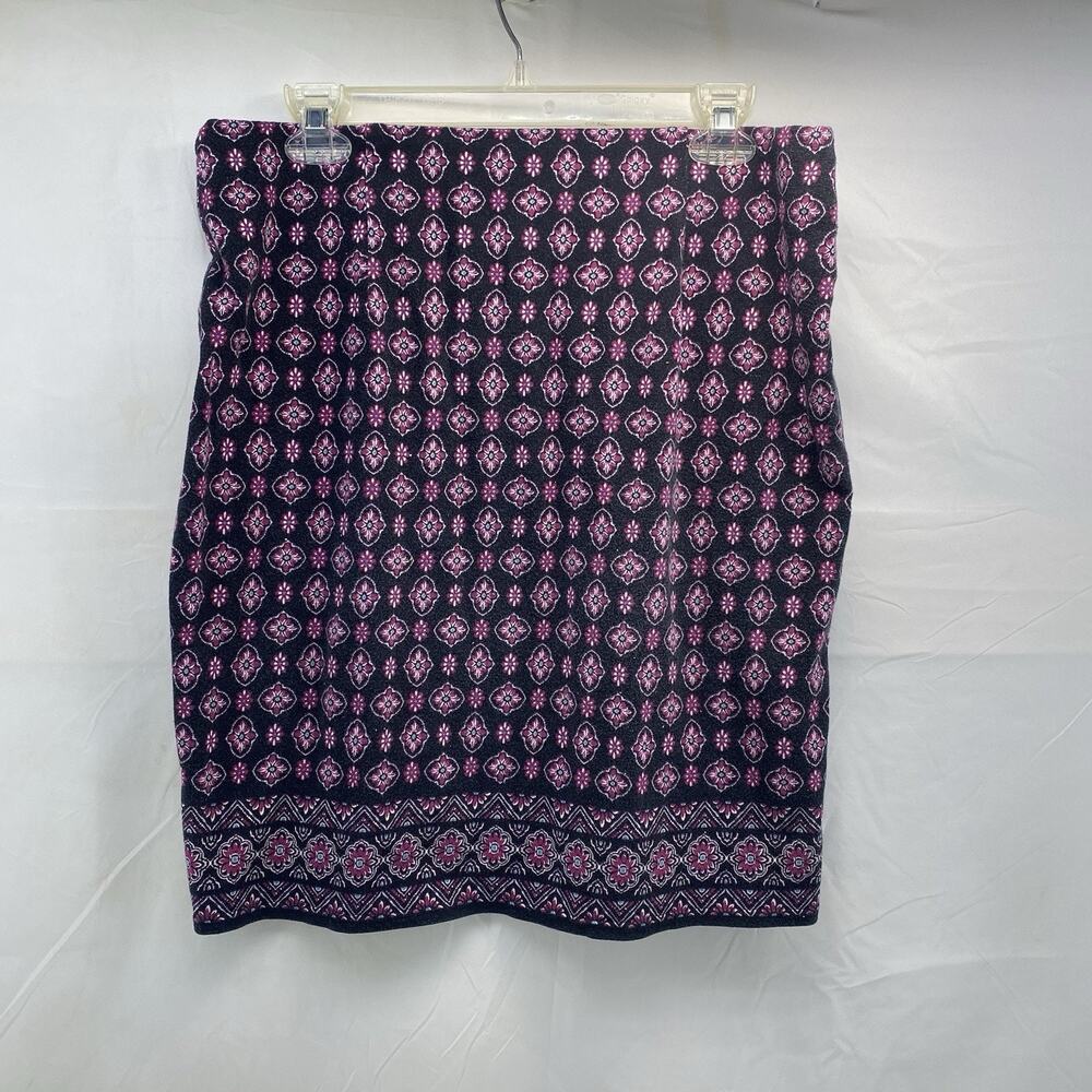 J Jill Skirt Women Small Black Purple Floral Geometric Pencil Stretch Above Knee